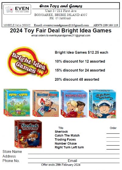 Bright Idea Games Toy Fair Deal